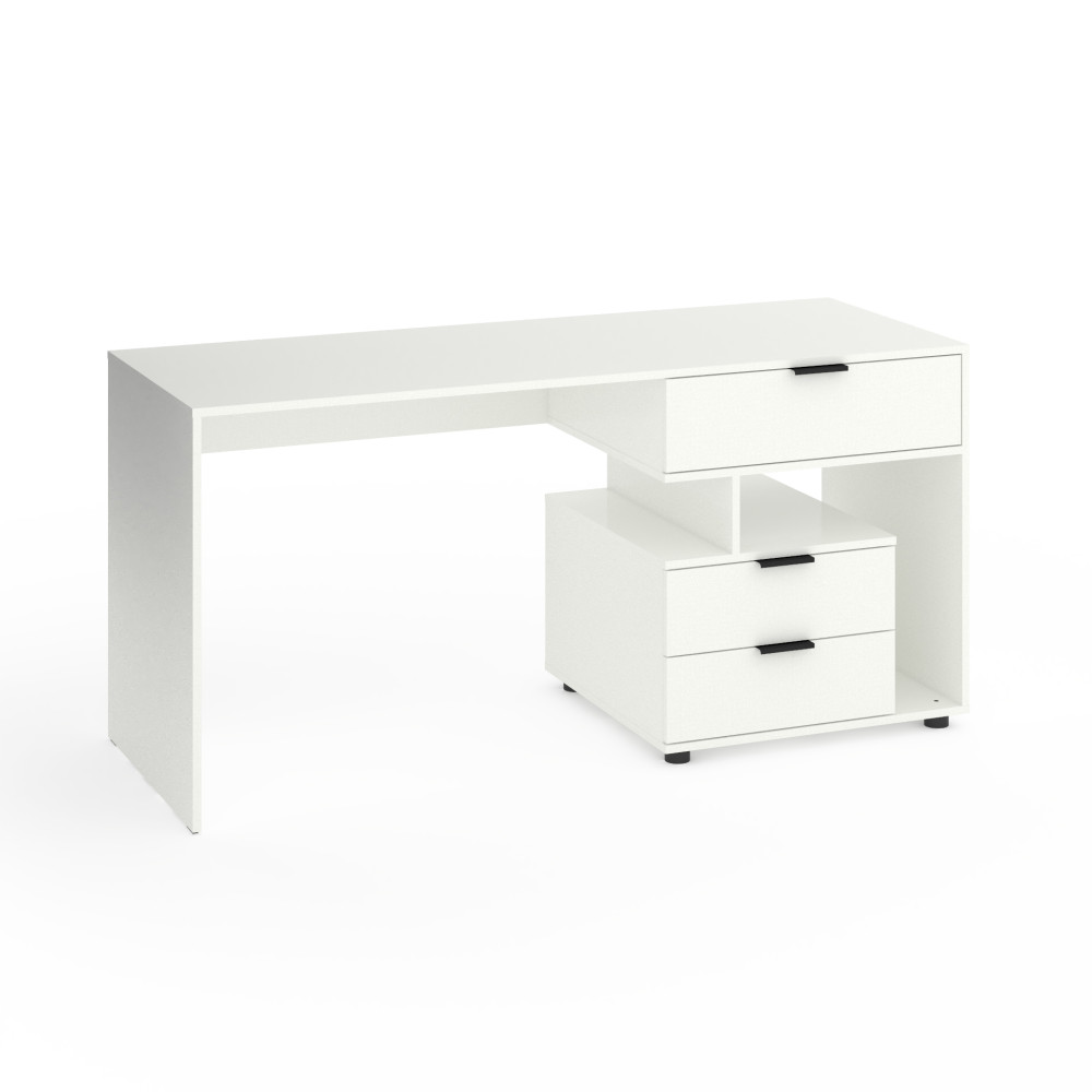 Стіл з 3 висувними ящиками праворуч 160х60х76 см Білий - Фото 1