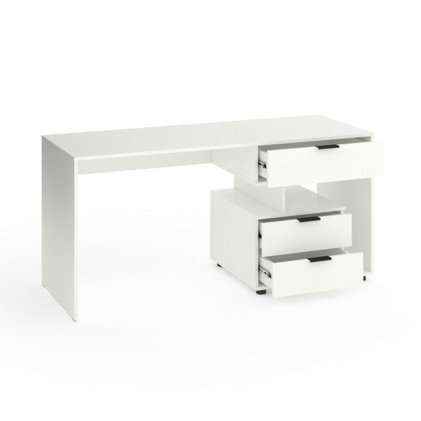 Стіл з 3 висувними ящиками праворуч 160х60х76 см Білий -
                                                        Фото 2