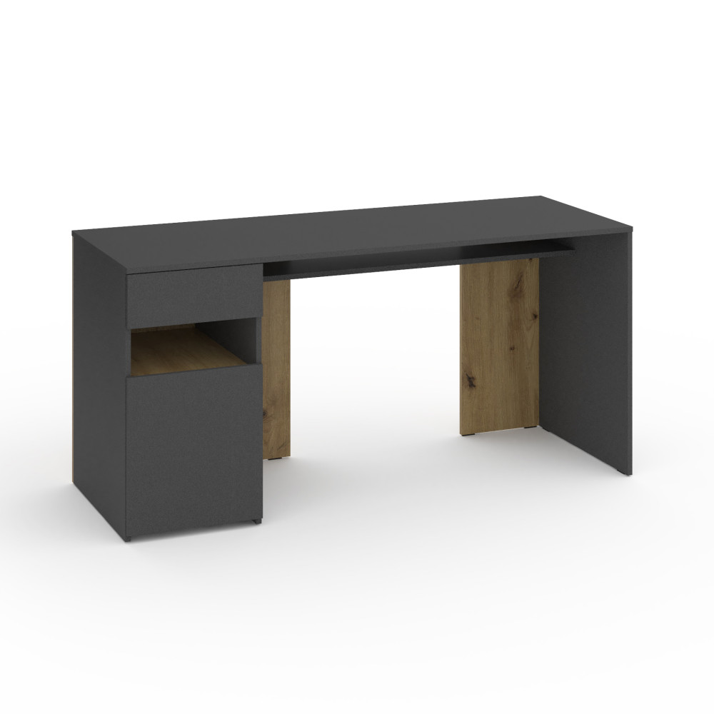 Стіл з тумбою зліва 160х60х76 см Антрацит-Дуб Артизан - Фото 1
