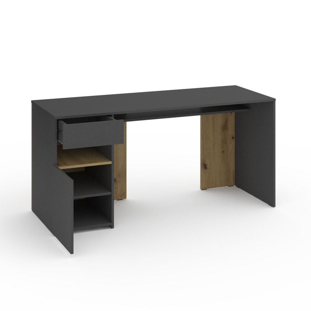 Стіл з тумбою зліва 160х60х76 см Антрацит-Дуб Артизан - Фото 2