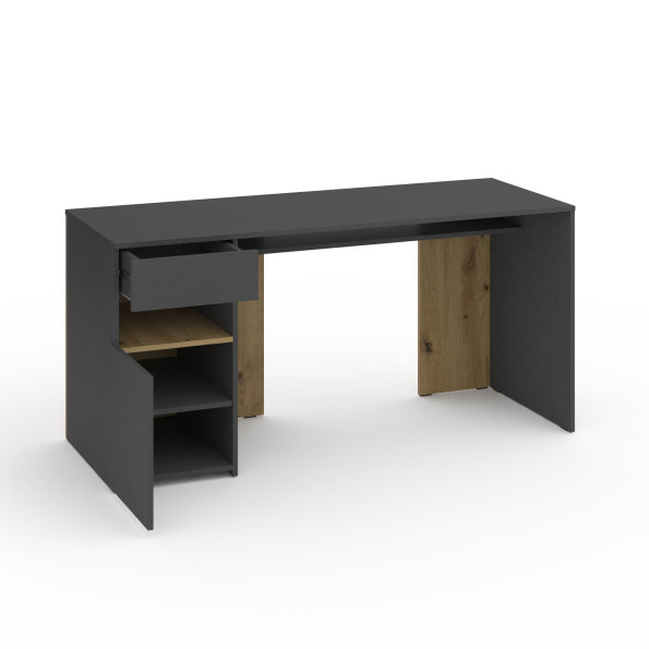 Стіл з тумбою зліва 160х60х76 см Антрацит-Дуб Артизан -
                                                        Фото 2