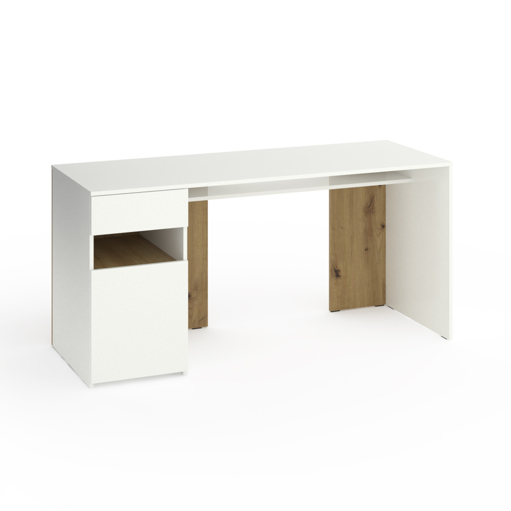 Стіл з тумбою зліва 160х60х76 см Білий-Дуб Артизан - Фото 1