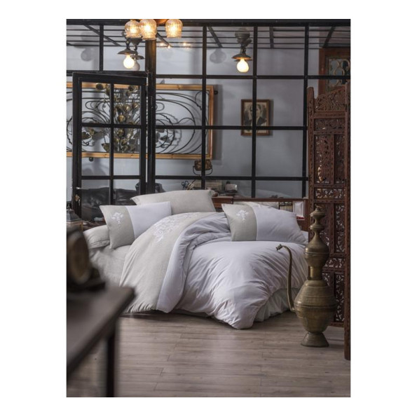 Комплект постельного белья Cotton Box ранфорс с вышивкой Adel Bej 200x220