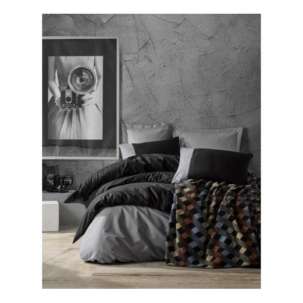 Комплект постельного белья с пледом Cotton Box Plain Siayh Gri 200x220 Комплект постельного белья с пледом Cotton Box Plain Siayh Gri 200x220