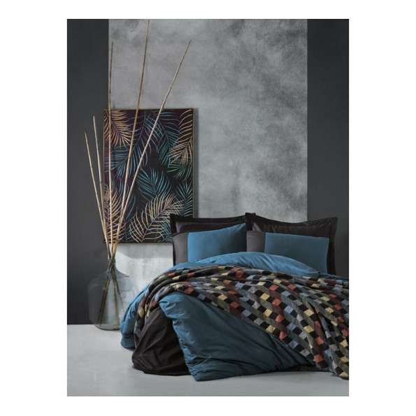 Комплект постільної білизни з пледом Cotton Box Plain Petrol Siyah 200x220