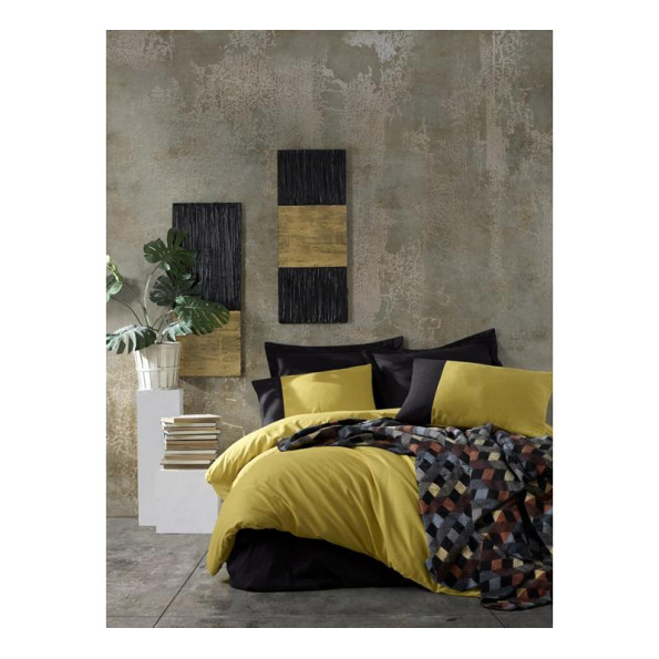 Комплект постельного белья с пледом Cotton Box Plain Hardal Siyah 200x220