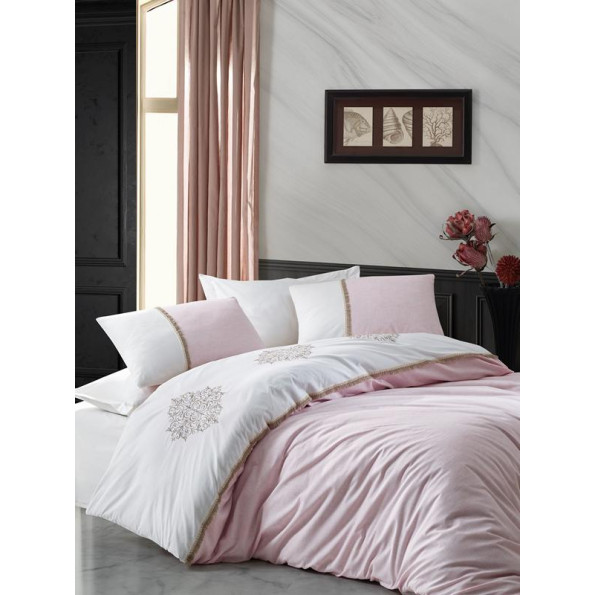 Комплект постельного белья с вышивкой Cotton Box Carel Pudra 200x220