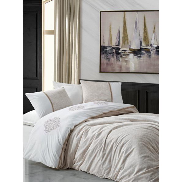 Комплект постельного белья с вышивкой Cotton Box Carel Kahve 200x220