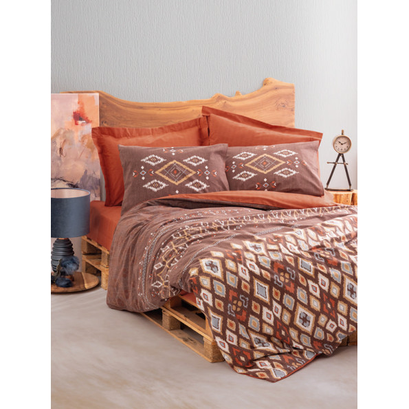 Комплект постільної білизни Cotton Box Ethnic Belize Kahve 200x220