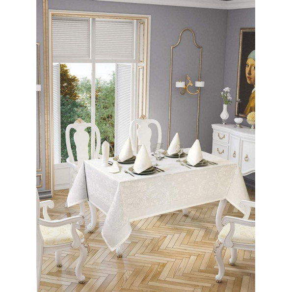 Прямоугольная скатерть 160х220 см Кремовая 343966