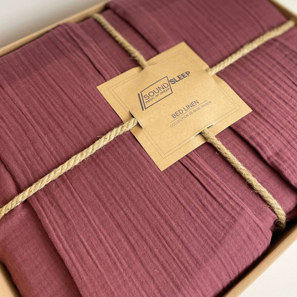 Комплект постільної білизни Muslin SoundSleep Burgundy євро -
                                                        Фото 2