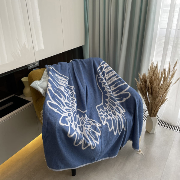Плед хлопковый SoundSleep Wings синий 140х200 см -
                                                        Фото 4