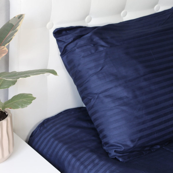 Комплект постільної білизни Stripe Sense Dark Blue сатин-страйп SoundSleep темно-синій євро -
                                                        Фото 4