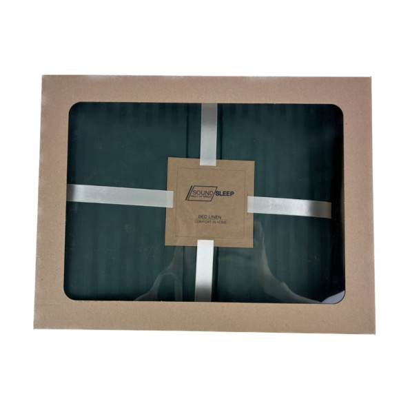 Комплект постільної білизни SoundSleep Stripe Dark Green сатин-страйп темно-зелений євро -
                                                        Фото 2