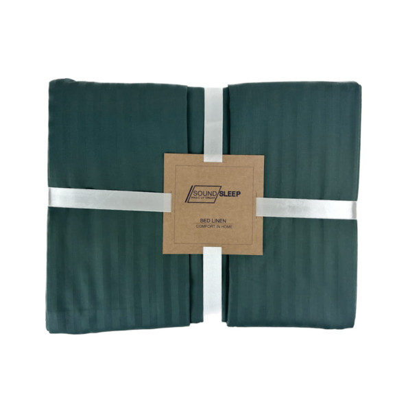 Комплект постільної білизни SoundSleep Stripe Dark Green сатин-страйп темно-зелений євро -
                                                        Фото 4