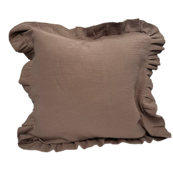 Наволочка декоративна з рюшами Muslin Coffee SoundSleep кава 45х45 см -
                                                        Фото 2