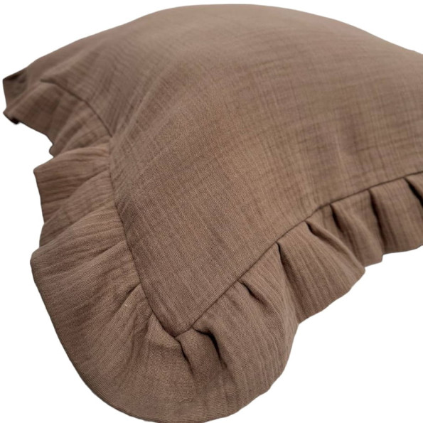 Наволочка декоративна з рюшами Muslin Coffee SoundSleep кава 45х45 см -
                                                        Фото 3