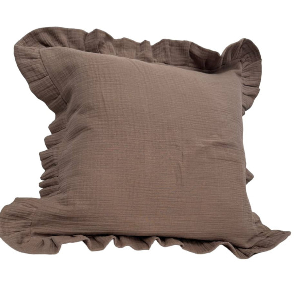 Наволочка декоративна з рюшами Muslin Coffee SoundSleep кава 45х45 см -
                                                        Фото 4