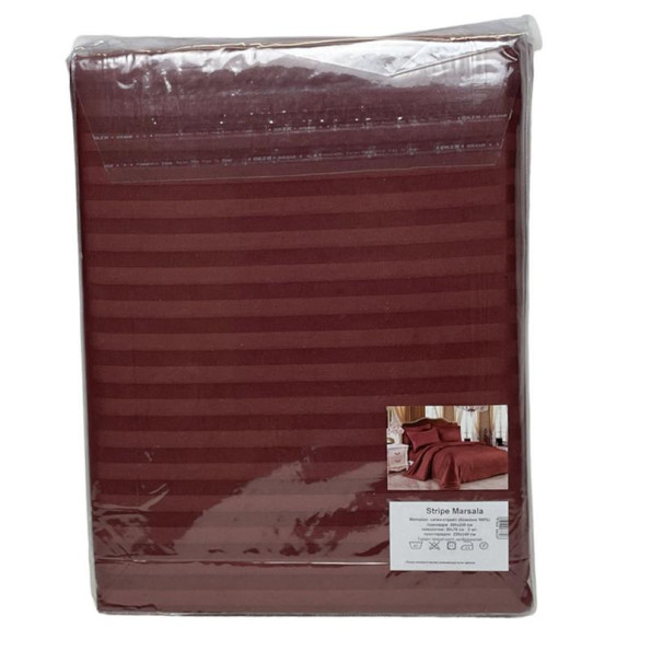 Комплект постільної білизни Stripe Marsala SoundSleep сатин-страйп марсала євро -
                                                        Фото 2