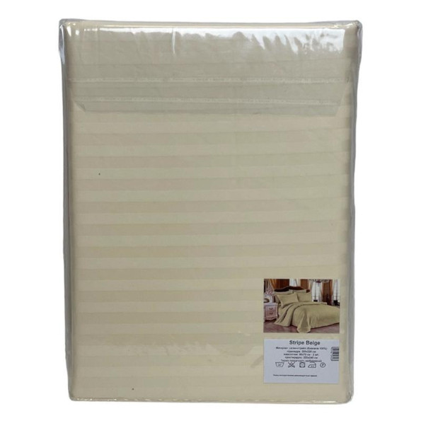 Комплект постільної білизни Stripe Beige SoundSleep сатин-страйп бежевий євро -
                                                        Фото 3