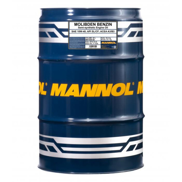 Моторные масло MANNOL Molibden Benzin 10W40 60 л.