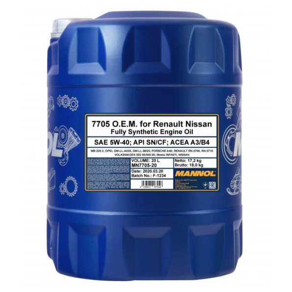 Моторне масло MANNOL 7705 O.E.M. for Renault Nissan 5W-40 20 л.