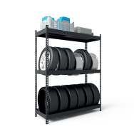 Стелаж для коліс та шин 168х120х50 см чорний 3 яруси з 1 полицею ДСП M-tire Стелаж для коліс та шин 168х120х50 см чорний 3 яруси з 1 полицею ДСП M-tire