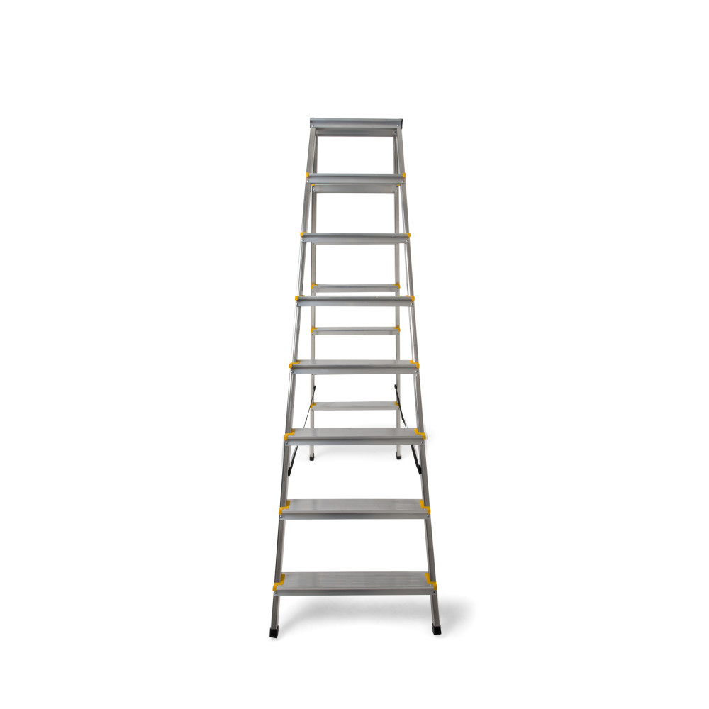 Лестница алюминиевая двусторонняя 2х8 ступенек желто-черное покрытие - Фото 3