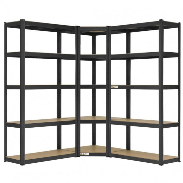 Кутовий комплект із трьох металевих стелажів БОНА 180х90х45 см ЧОРНИЙ 5 полок МДФ