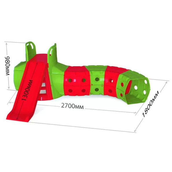 Детская Горка с тоннелем DOLONI-TOYS 01470/, 3 разных цвета (Красно-зеленая)