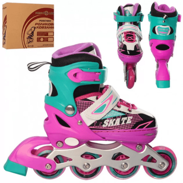 Роликовые коньки Profi roller 31-34 Розовые световые эффекты раздвижные