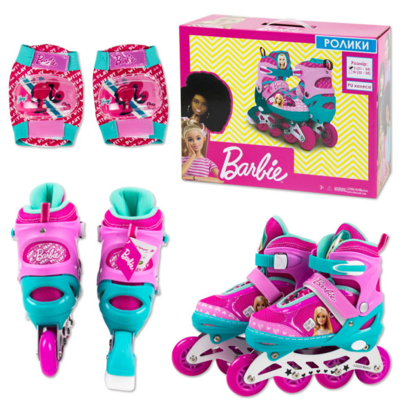 Роликові ковзани дитячі Bambi Barbie 31-34 Рожеві світлові ефекти розсувні