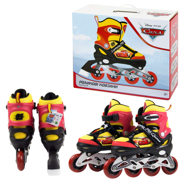 Роликовые детские коньки Bambi Cars 31-34 Красные световые эффекты раздвижные