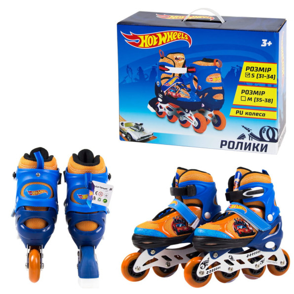 Роликовые коньки Bambi Hot Wheels 31-34 Синие световые эффекты раздвижные