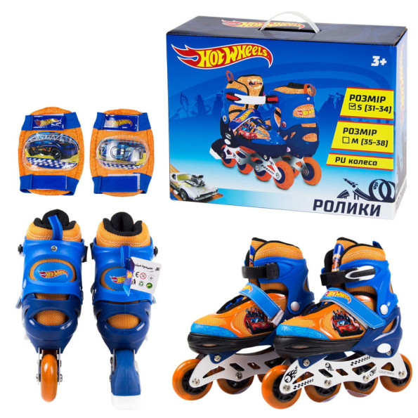 Роликові ковзани Bambi Hot Wheels 31-34 Сині світлові ефекти розсувні с защитой