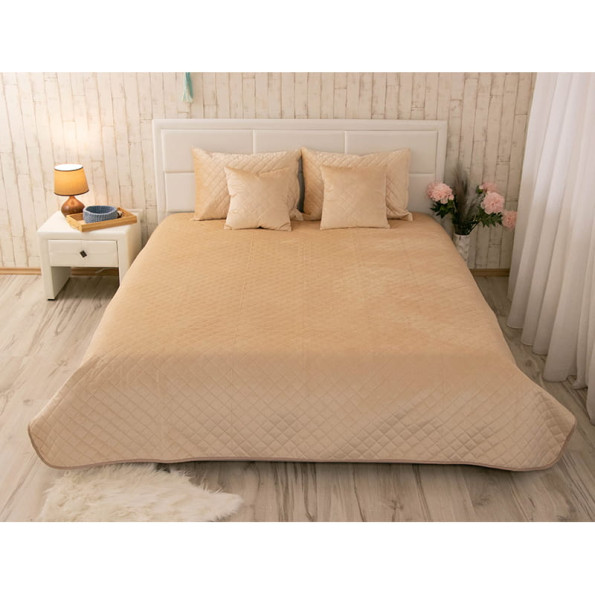 Двустороннее декоративное покрывало “Velour” Beige ромб 180х220 см