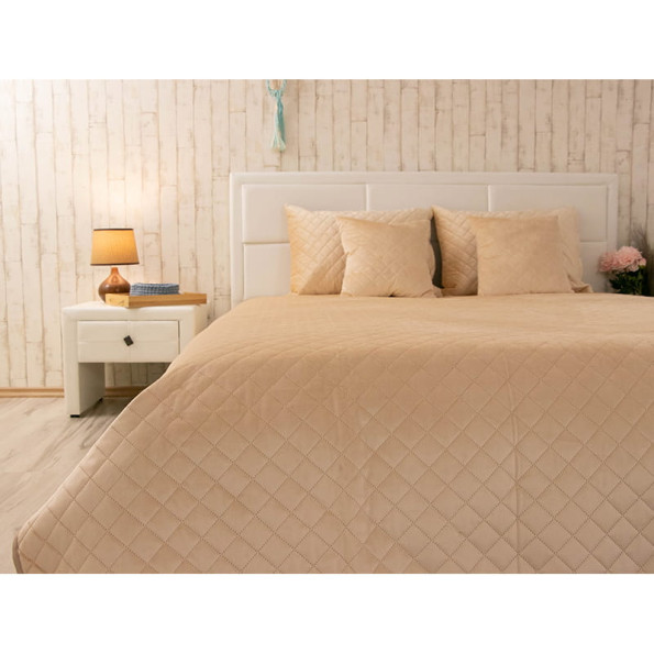 Двустороннее декоративное покрывало “Velour” Beige ромб 180х220 см -
                                                        Фото 4