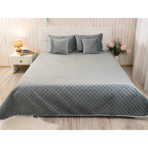 Двустороннее декоративное покрывало “Velour” Dark Grey ромб 150х220 см