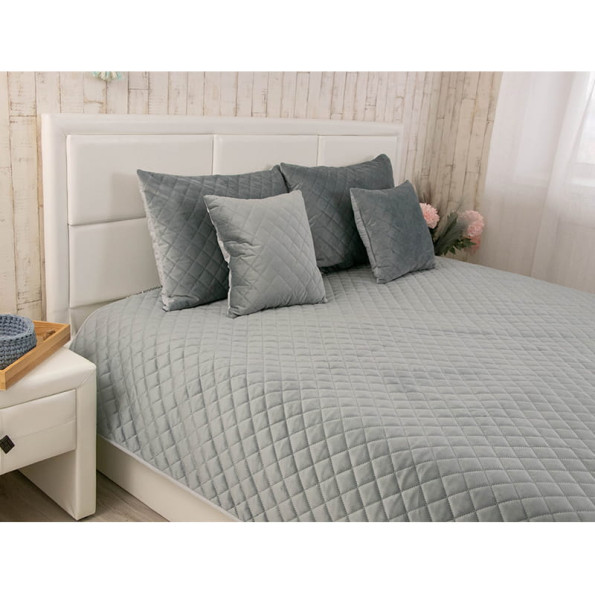 Двустороннее декоративное покрывало “Velour” Dark Grey ромб 150х220 см -
                                                        Фото 2