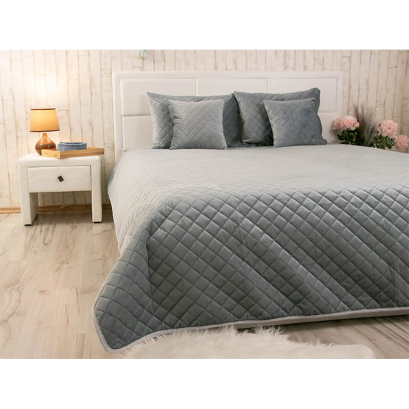 Двустороннее декоративное покрывало “Velour” Dark Grey ромб 150х220 см -
                                                        Фото 3