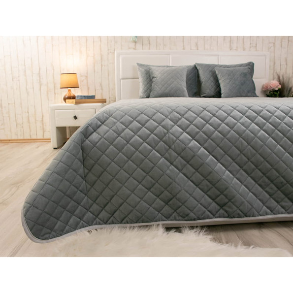 Двустороннее декоративное покрывало “Velour” Dark Grey ромб 150х220 см -
                                                        Фото 4