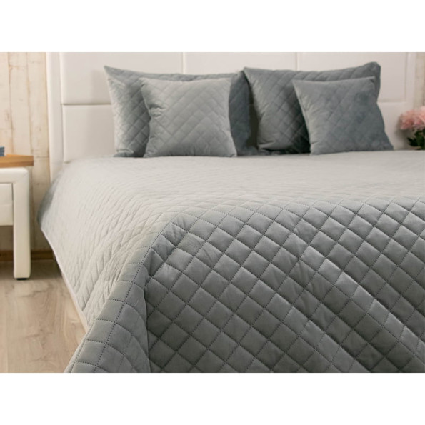 Двустороннее декоративное покрывало “Velour” Dark Grey ромб 150х220 см -
                                                        Фото 5