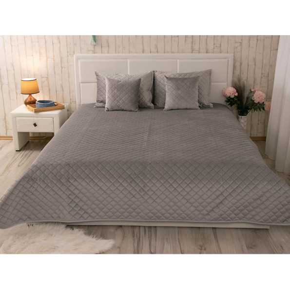 Двустороннее декоративное покрывало “Velour” Grey ромб 220х240 см