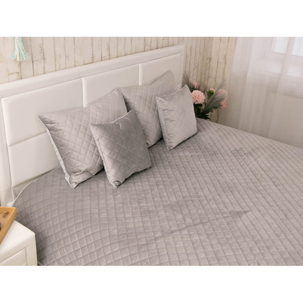 Двустороннее декоративное покрывало “Velour” Grey ромб 220х240 см -
                                                        Фото 2