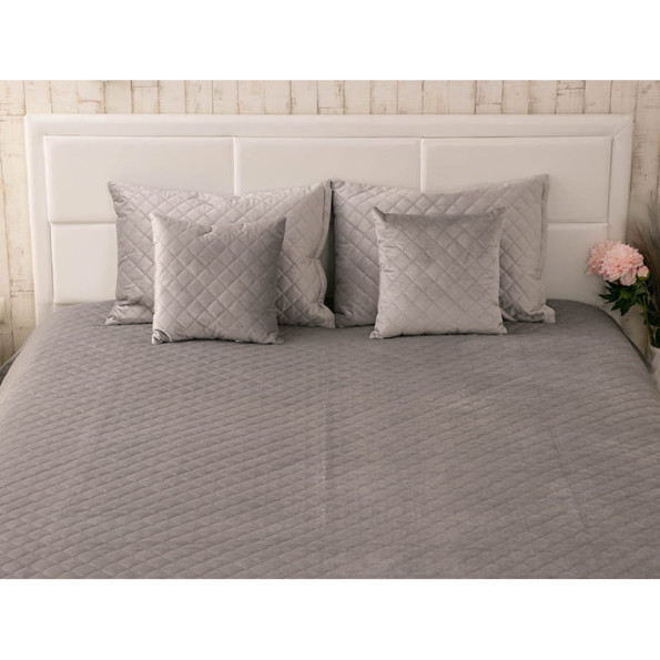 Двустороннее декоративное покрывало “Velour” Grey ромб 220х240 см -
                                                        Фото 3