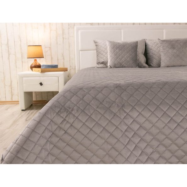 Двустороннее декоративное покрывало “Velour” Grey ромб 220х240 см -
                                                        Фото 4