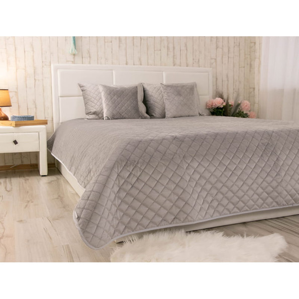 Двустороннее декоративное покрывало “Velour” Grey ромб 220х240 см -
                                                        Фото 5