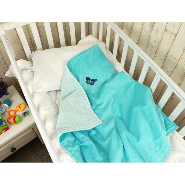 Двусторонний плед голубой 75х90 см -
                                                        Фото 3