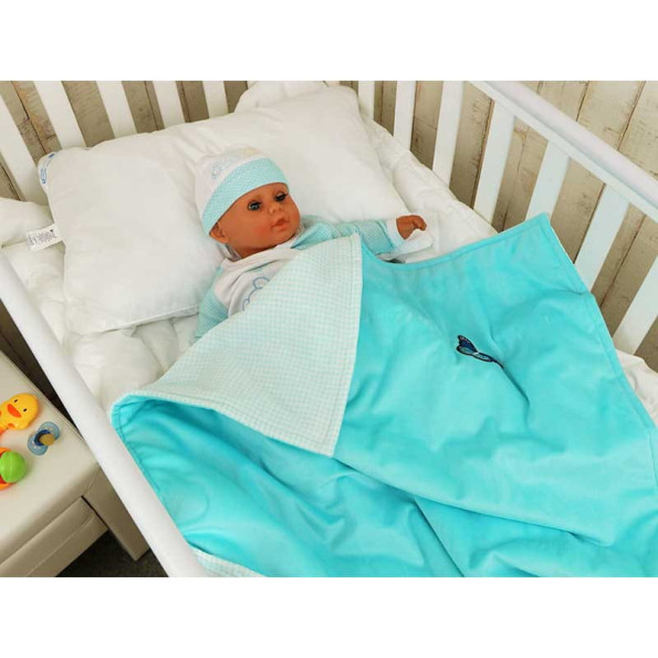 Двусторонний плед голубой 75х90 см -
                                                        Фото 4