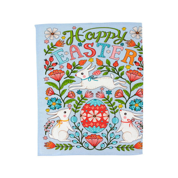 Набір вафельних рушників 45х60 см. 3 шт. Великодні Зайчики з писанкою блакитний -
                                                        Фото 2